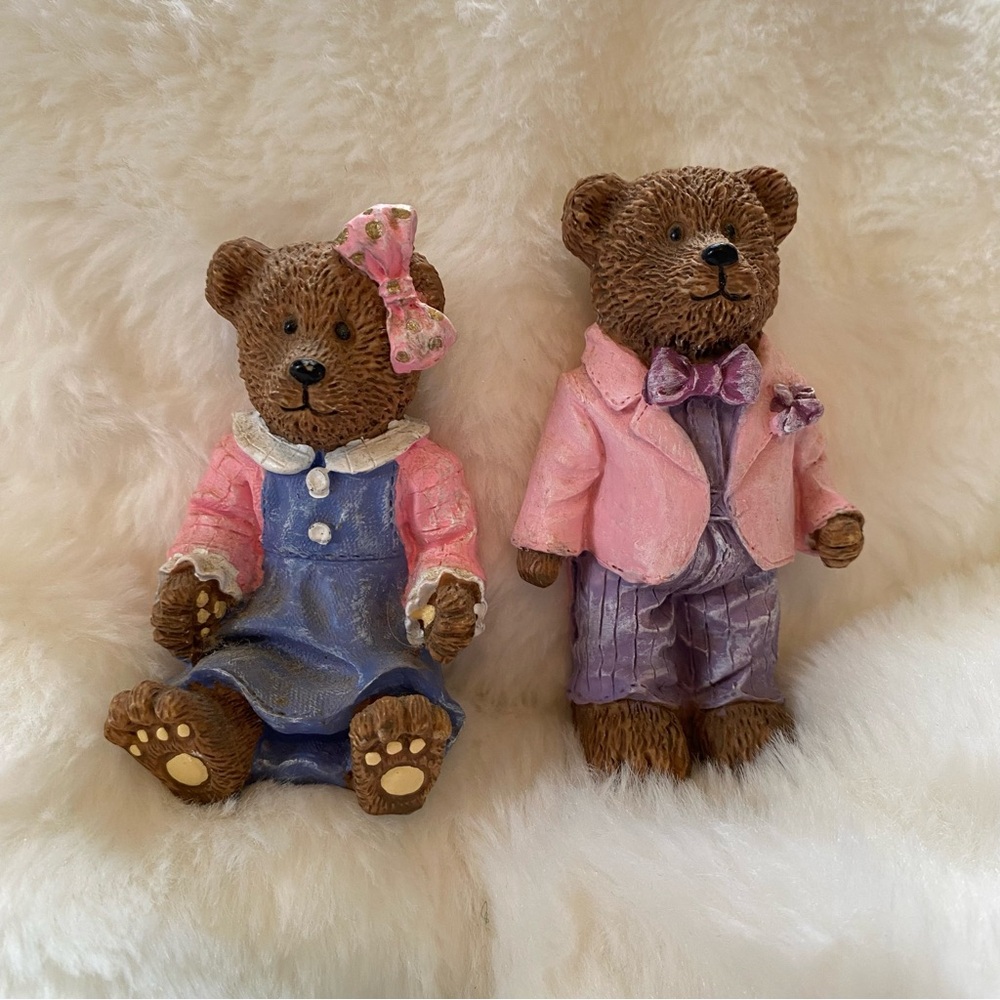 Lot of 2 Vintage Boyd's Bears Bride Groom Pink Blue Cute Figurines